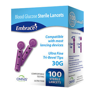 LANCET EMBRACE ULTRA FINE 30G 100BX